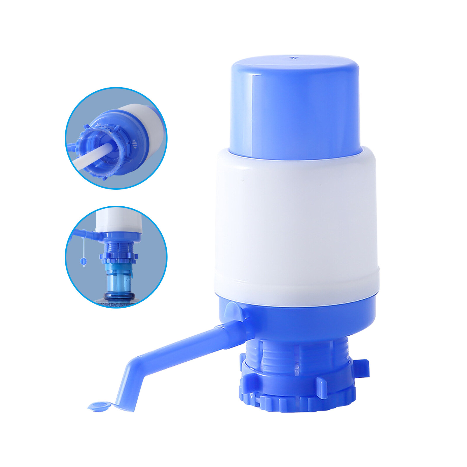 Water Bottles Pump Manual Hand Pressure Drinking Fountain Pressure Pump Water Press Pump with Water Stop Valve (Blue and White)