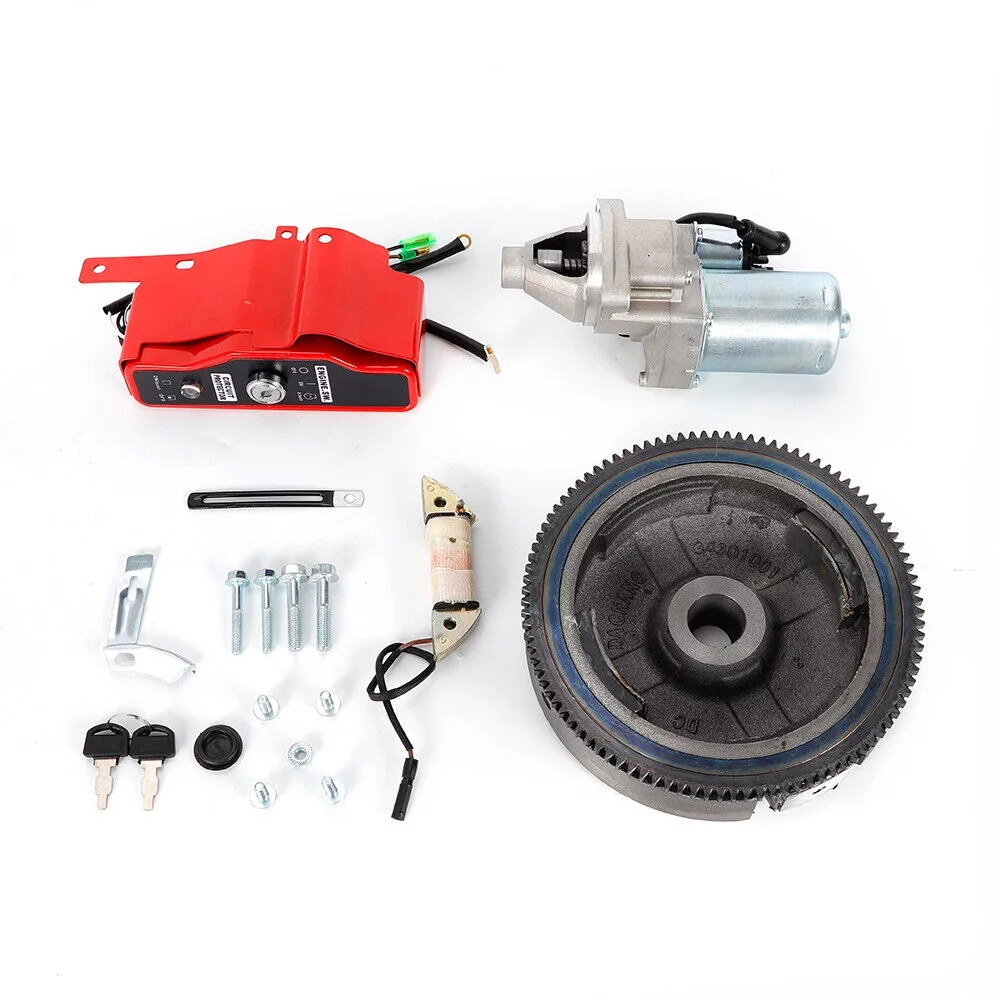 YIYIBYUS Electric Start Motor with Solenoid FlyWheel Ignition Box Kit Fit Honda GX390 13HP,GX340 11HP Engine