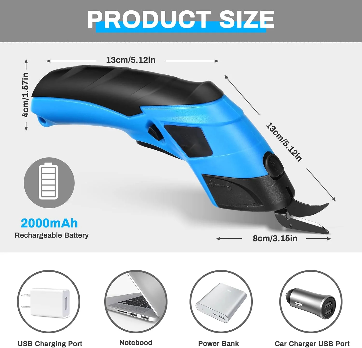 Electric Fabric Scissors Box Cutter, Electric Cloth Cutter Fabric Cutting for Sponge/Leather/Paperboard/Rug, with 2PCS Blade