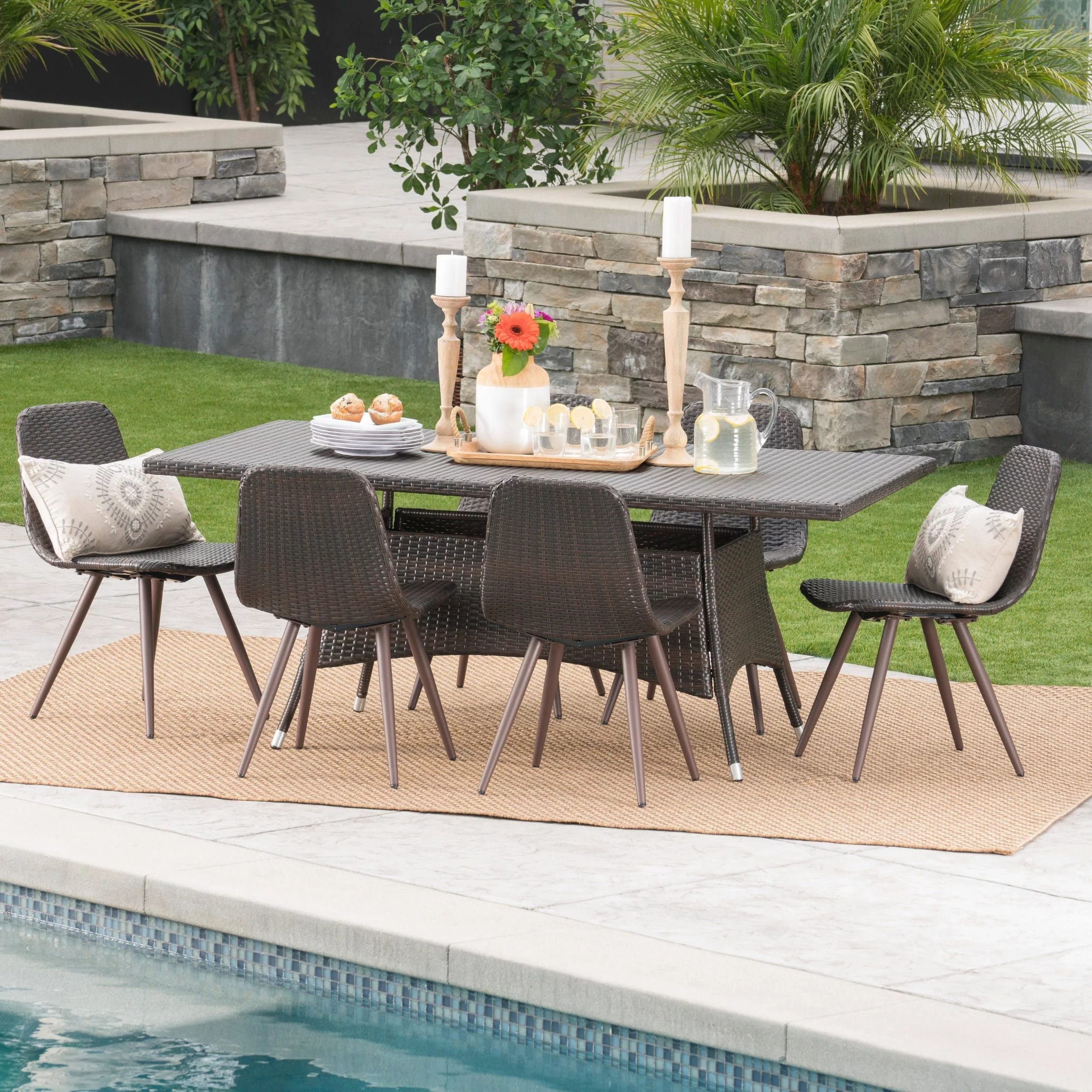 Christopher Knight Home Ezra Outdoor 7-Piece Rectangle Wicker Dining Set by