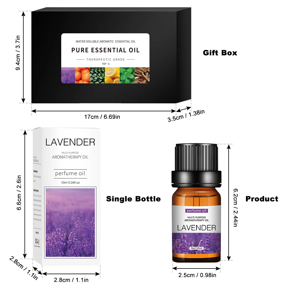 Soluble Essential Oil Set Aromatherapy  6 Organic Blends for Diffuser  Perfume Oil Lavender Oranges Peppermint Lemon Eucalyptus Sandalwood (10ml)