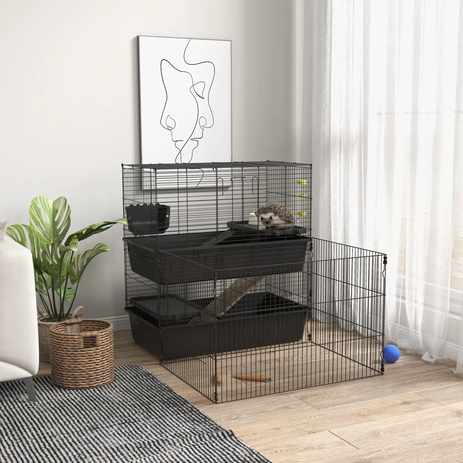 YPDCHB PawHut Small Animal Cage with Playpen  Multi-level Pet  Indoor for Guinea Pigs Hedgehogs Bunnies with Accessories  Water Bottle  Food Dish  Feeding Trough  42” x 33” x 36”