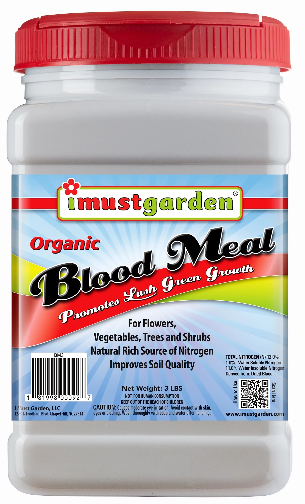 I Must Garden Organic Blood Meal: Provides Essential Nitrogen for Gardens, Flower Pots, and Beds - 3lb Shaker Jar