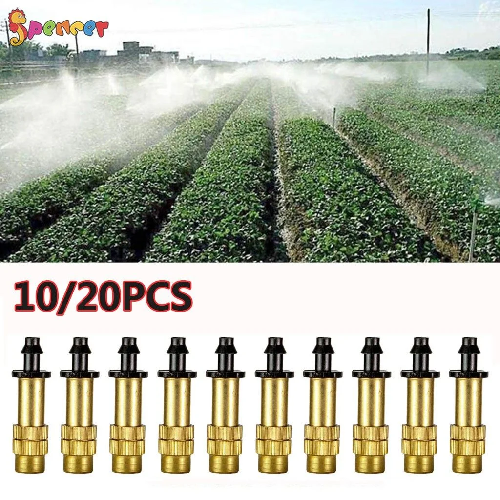 Spencer 10/20Pcs Adjustable Brass Misting Nozzle Water Mister Atomizing Spray Sprinkler for Garden Watering Irrigation