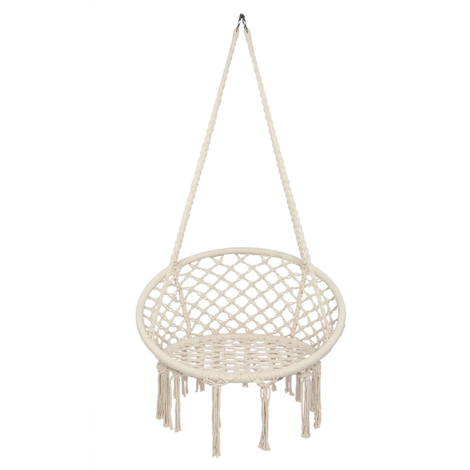 1pcs Hanging Rope Chair With Round Tassel ,Beige