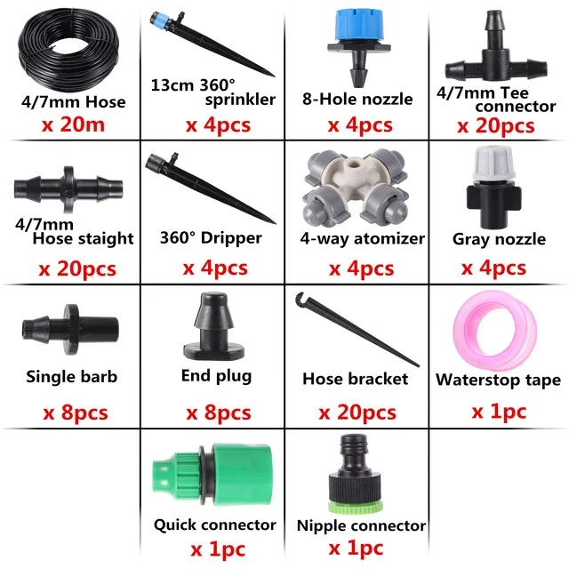 Garden Irrigation System Automatic Drip Irrigation Kit 1/4" Distribution Tubing Watering Kit Greenhouse Patio Water Equipment