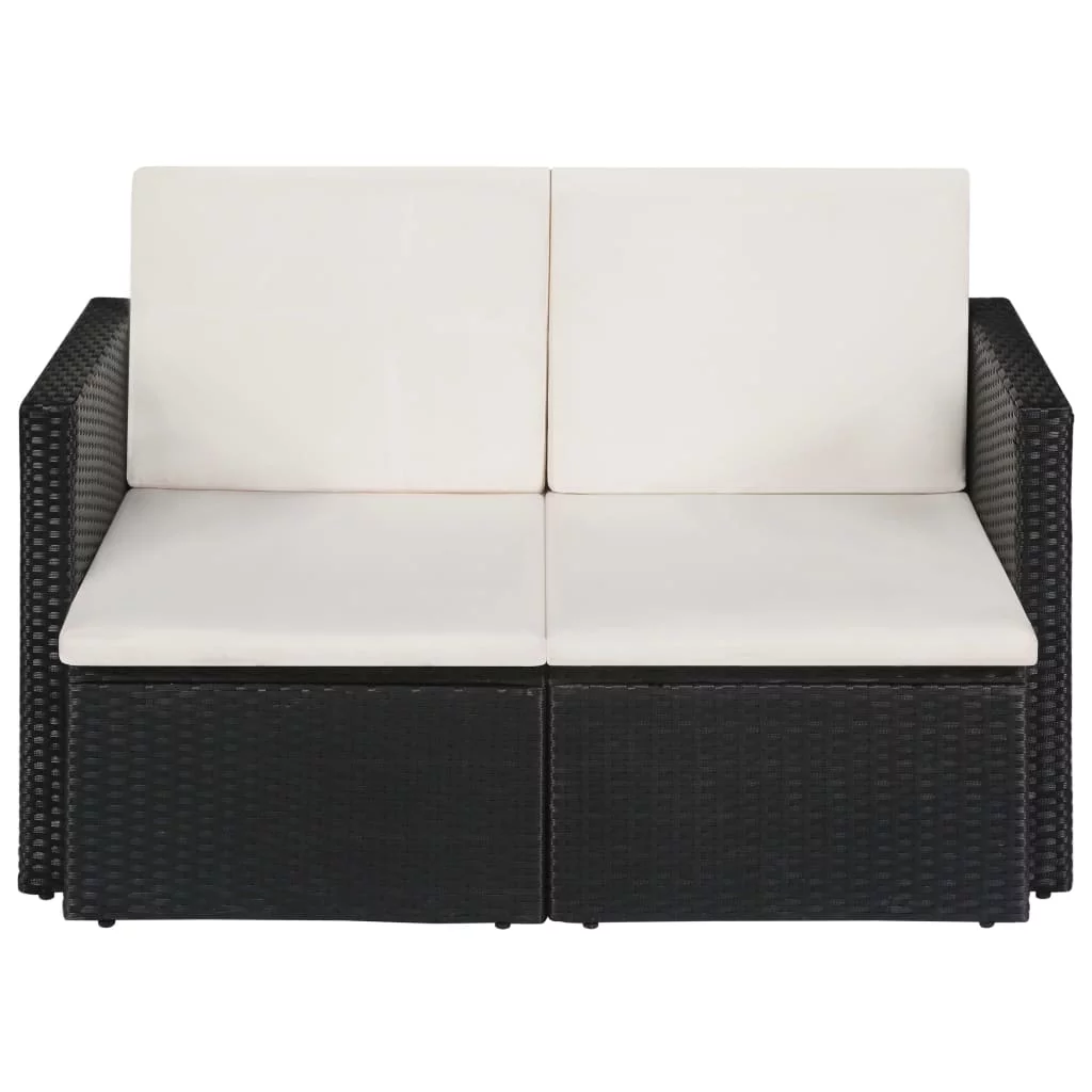 OWSOO 2 Seater Garden Sofa with Cushions Black Poly Rattan