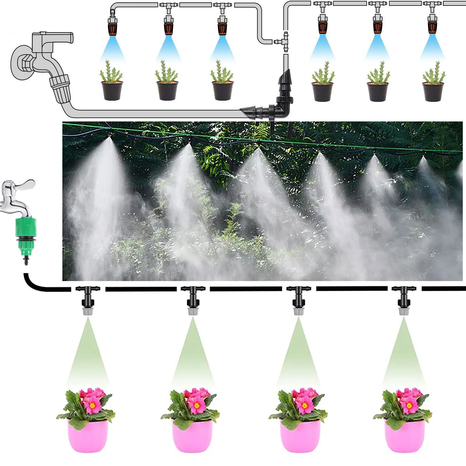 Garden Automatic Watering Drip Irrigation System Fog Nozzles irrigation System