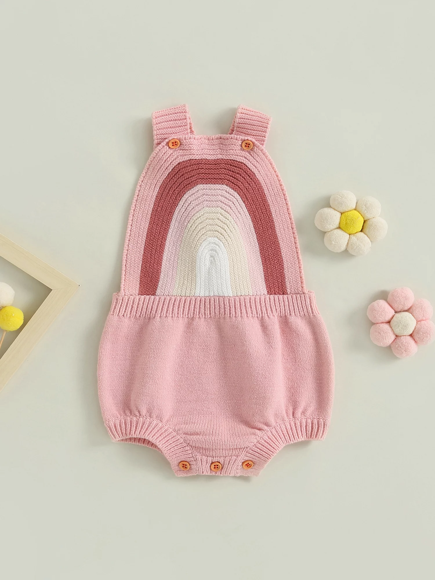 TOPGOD Baby Girl Suspender Jumpsuit Casual Rainbow Knitted Sleeveless Rompers Summer Clothes for Newborn Toddler Streetwear