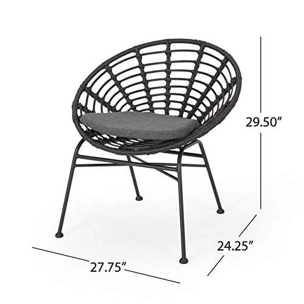 Great Deal Furniture Yilia Outdoor Wicker Dining Chair with Cushion (Set of 2), Gray and Dark Gray