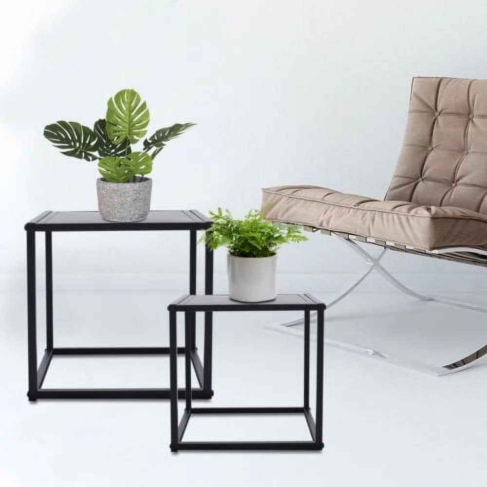 2pcs Square Metal End Table Home Flower Plants Stand Display Coffee Side Table