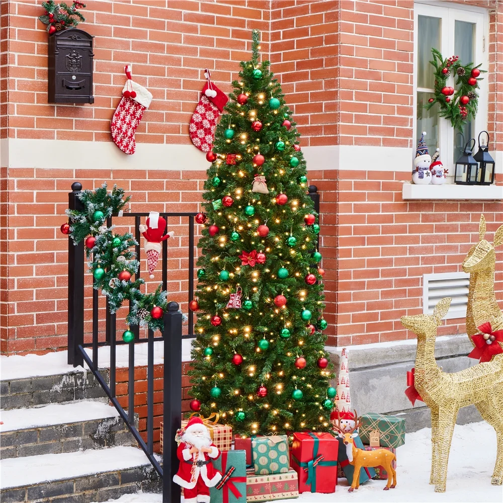 Easyfashion 7.5ft Pre-lit Artificial Christmas Tree with 350 Warm White Lights,Green