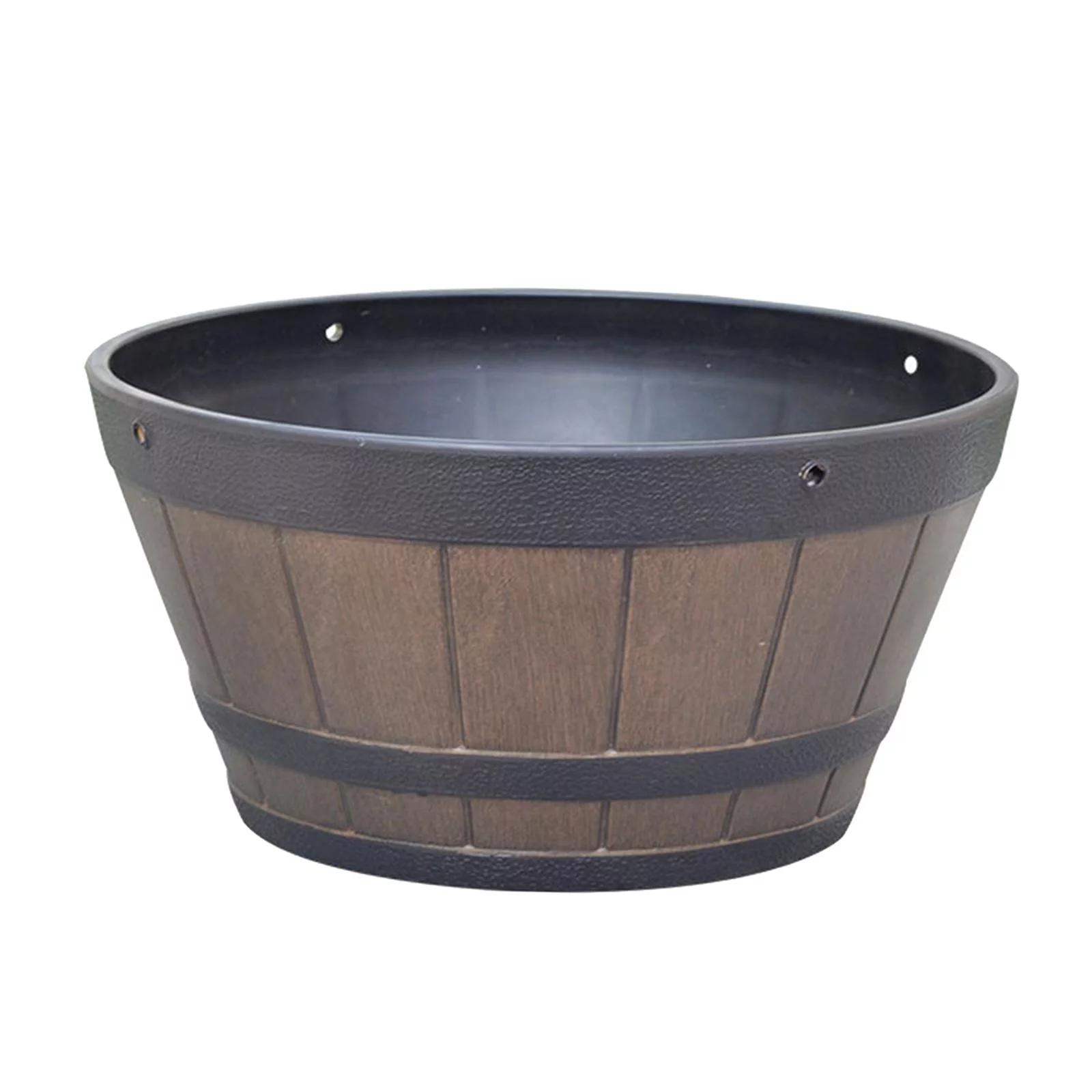Large Wooden Bucket Barrel Planters - Rustic Flower Planters Pots Boxes Container with Drainage Holes for Outdoor Garden, Brown - Without chain