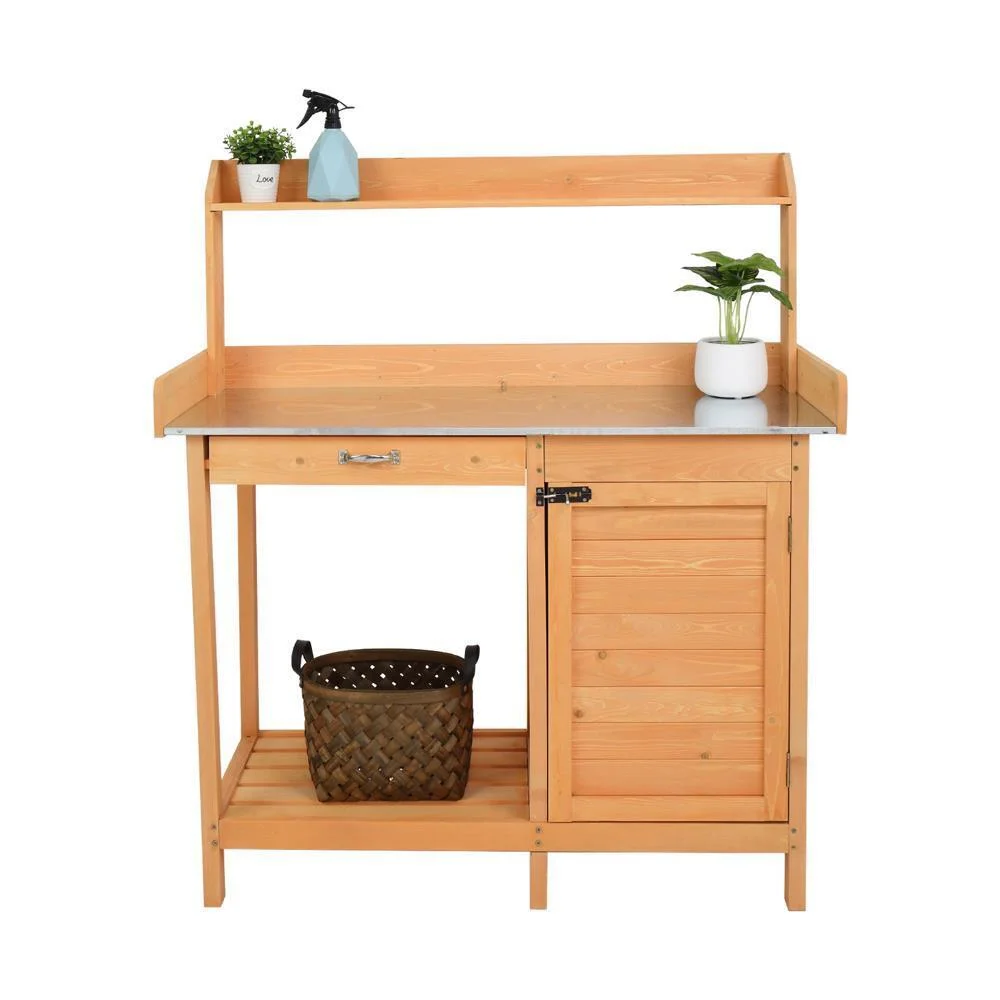 Garden Workbench with Drawers Cabinet Hooks Easy to Assemble for Planting Flower