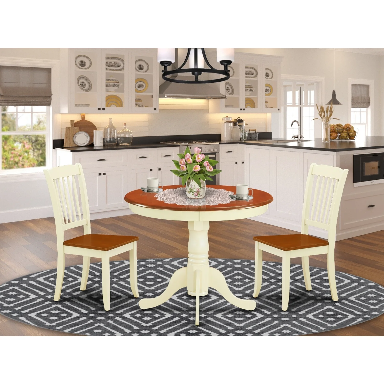 HomeStock Tuscan Temptations 3Pc Round 36 Inch Table And 2 Vertical Slatted Chairs