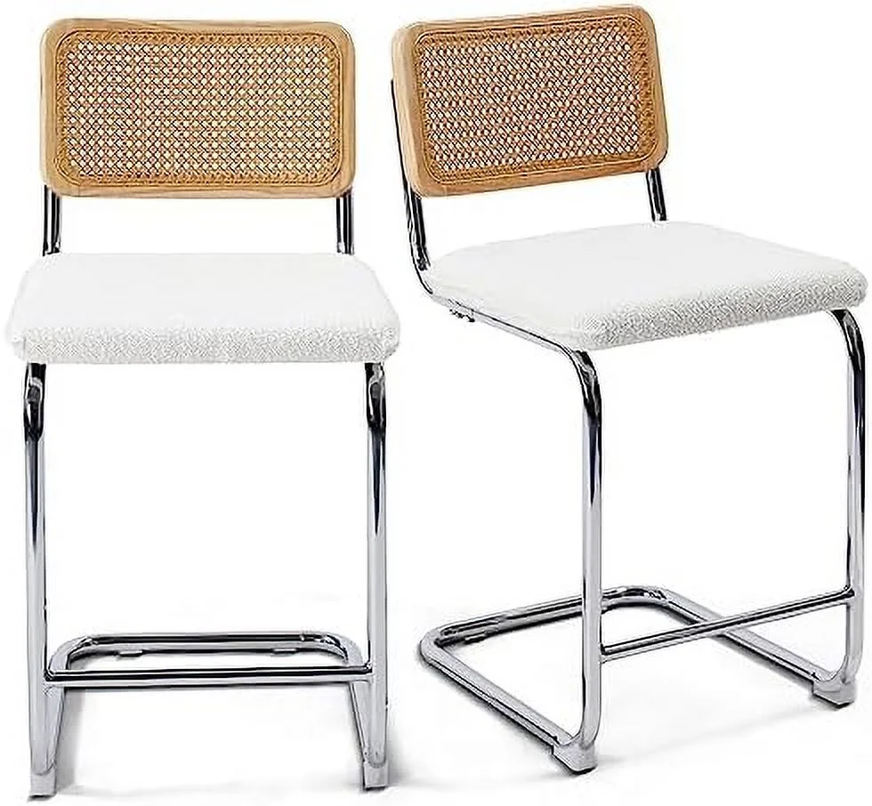 MQLIFEBOOM Modern Cesca Cane Dining Chairs    Handwoven Rattan Cane Back  Chrome Base  Upholstered Boucle Seat  Ideal for Kitchen or Dining Room  Black