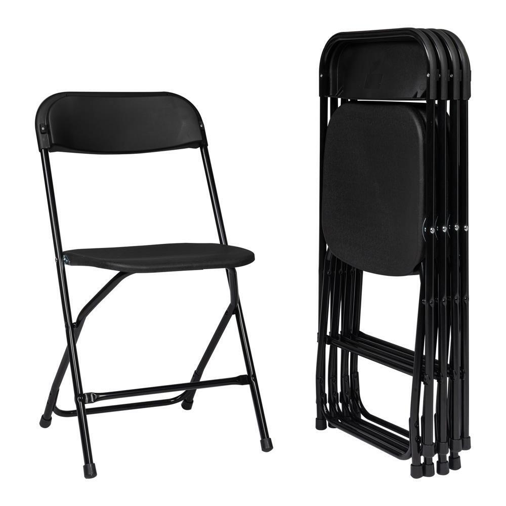 4Pcs Commercial White Plastic Folding Chairs Stackable Wedding Party Seat Black