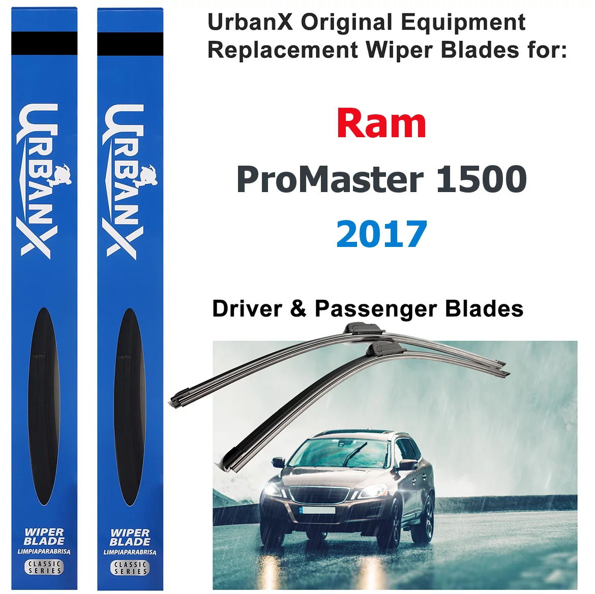 UrbanX 2-IN-1 All Seasons Water Repellency Original Equipment Replacement Wiper Blades For 2017 Ram ProMaster 1500 26