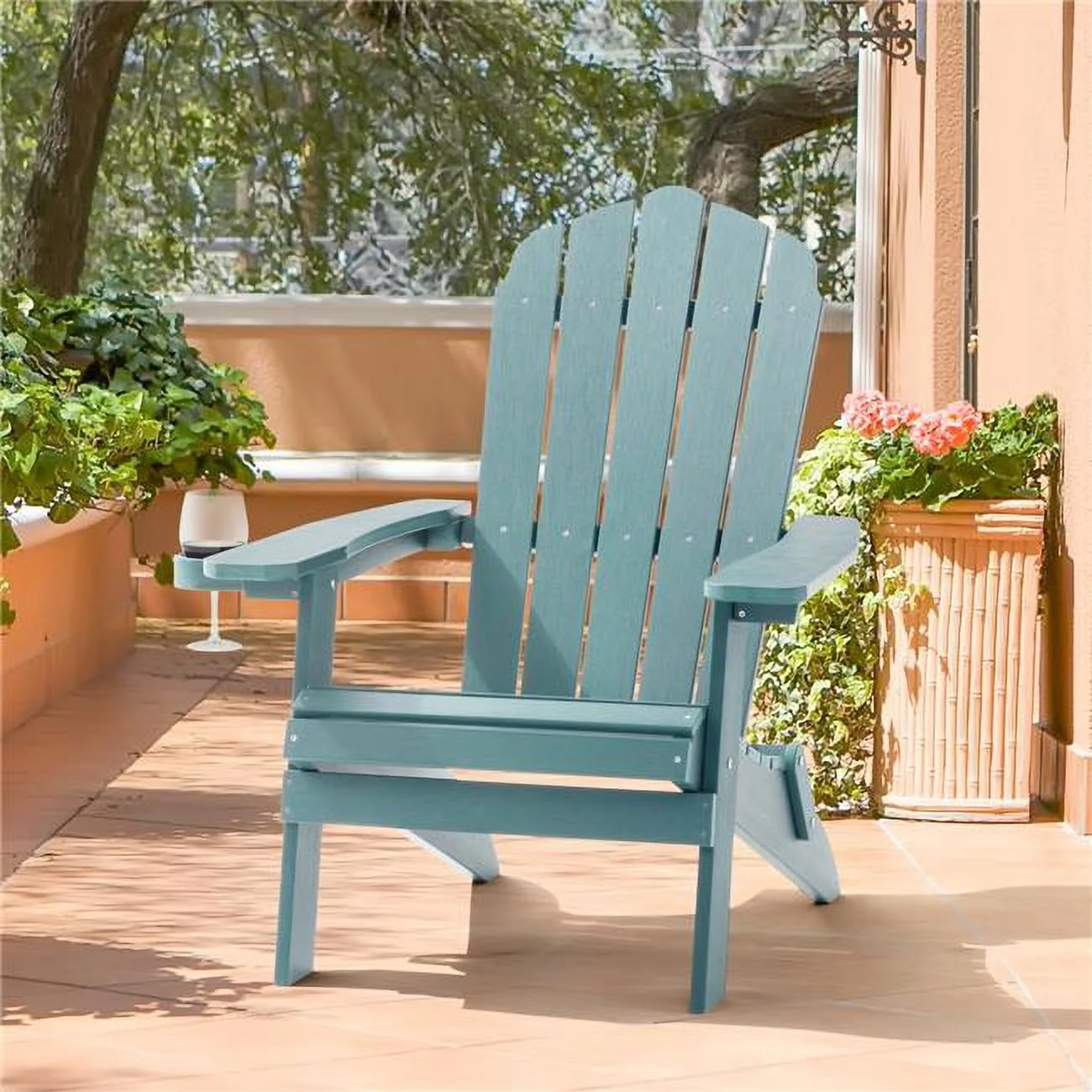 SANLUCE  Lake Blue Outdoor Plastic Folding Adirondack Chair Patio Fire Pit Chair for Outside