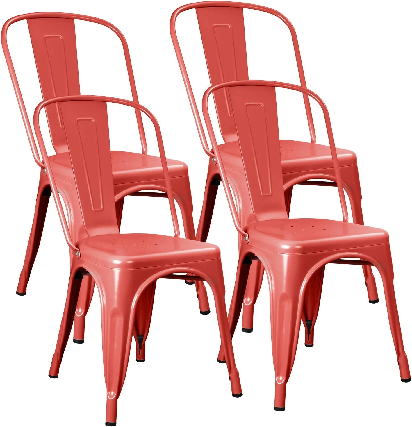 JUMMICO Metal Dining Chair Stackable Indoor Outdoor Industrial Vintage Chairs Bistro Kitchen Cafe Side Chairs with Back Set of 4 (Red)