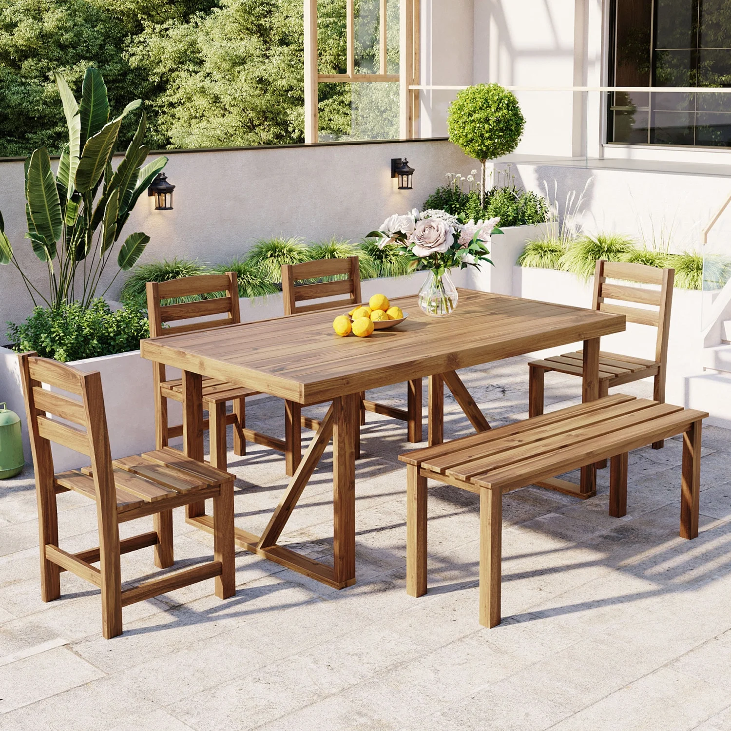 High-quality Acacia Wood Outdoor Table and Chair Set in U_Style Design  Perfect for Patio  Balcony  and Backyard Enjoyment