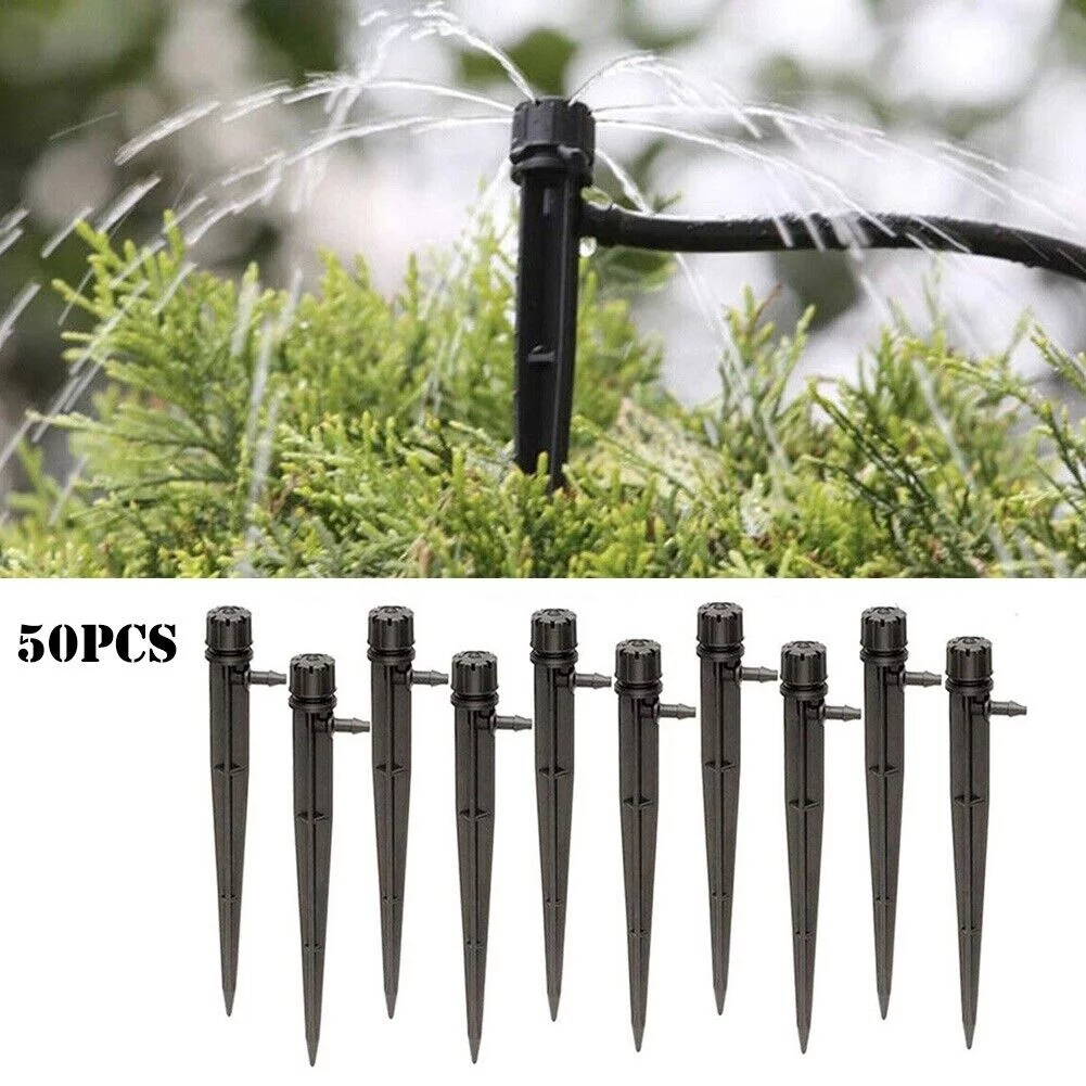 Cumbed 50 Pcs Adjustable Water Flow Irrigation Dripper Stake Emitter Drip System 360°
