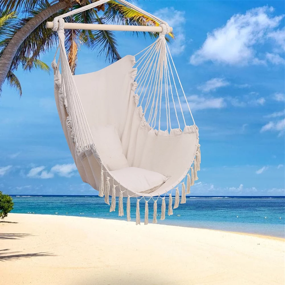 Pillow Tassel Hanging Chair Beige