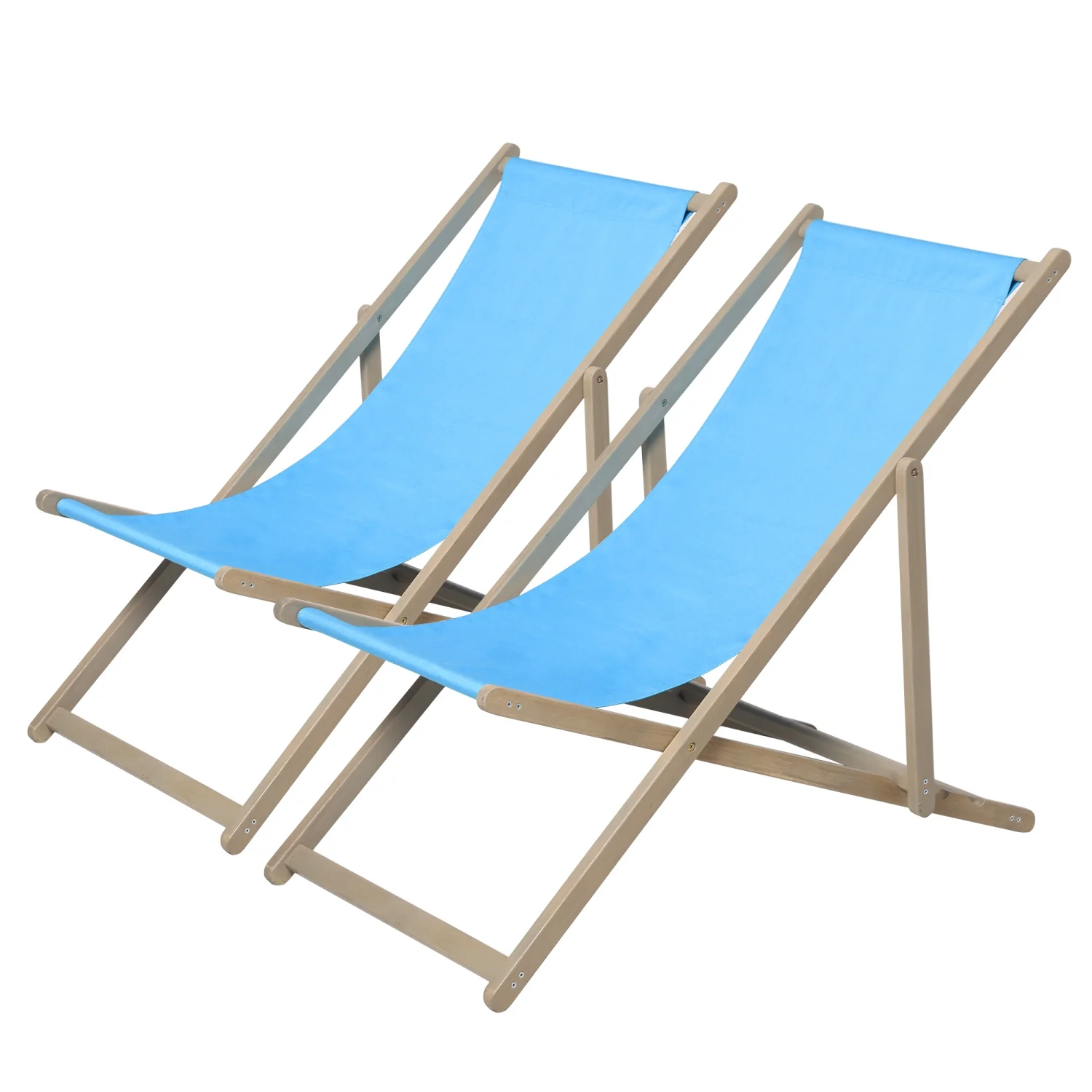 Adjustable  Comfortable 2 Piece Reclining Beach Sling Patio Chairs Set with Sturdy Portable Wooden Folding Outdoor Design - Perfect for Outside Relaxation  3 Level Height Adjustment