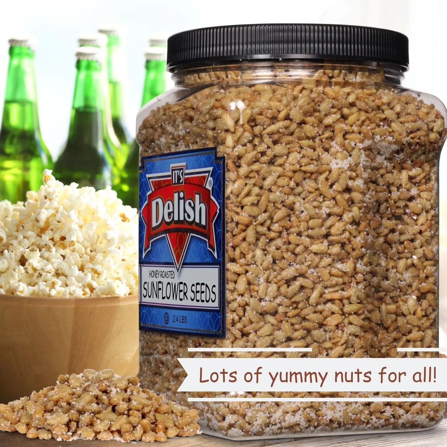Honey Roasted Sunflower Seeds by It's Delish, 2.4 LBS Reusable Jumbo Container  Gourmet Sunflower Seeds Nuts in Honey Sugar Coating, Sweet & Heart Healthy Salted Nut, Kids Snack - Non-Dairy,...