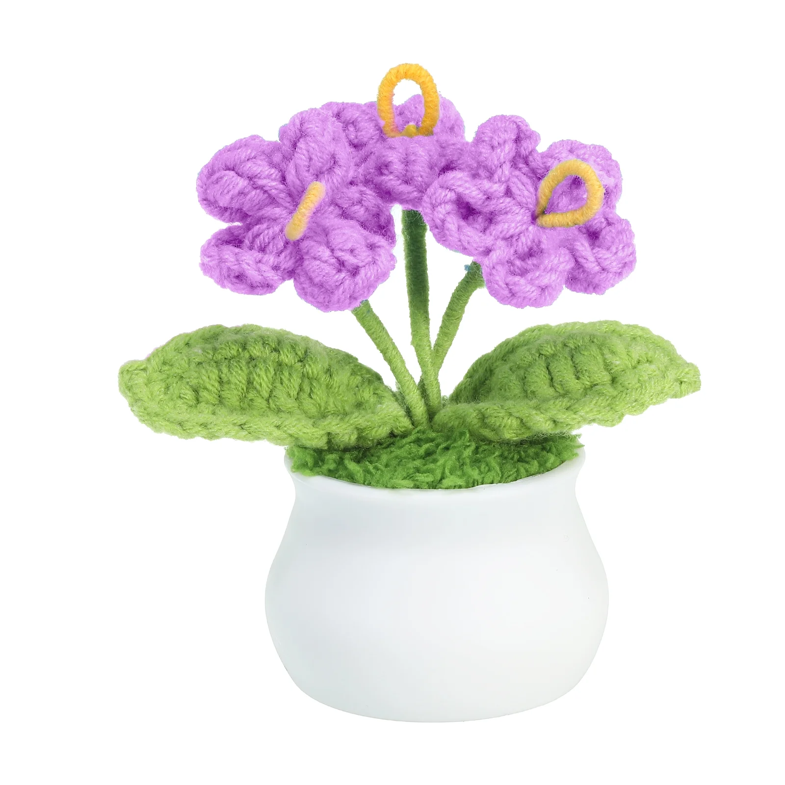 Uxcell Crochet Flowers Handmade Knitted 3 Head Forget Me Not Artificial Flowers with Stem, Purple