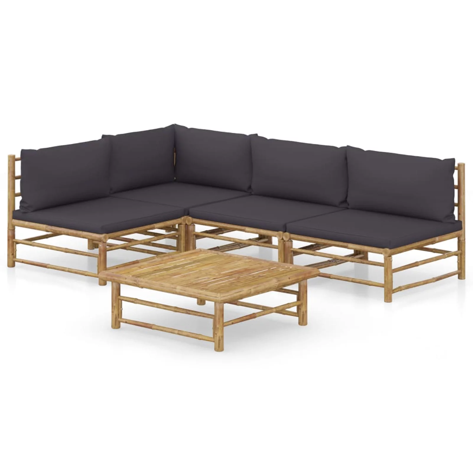 Anself 5 Piece Patio Set with Dark Gray Cushions Bamboo