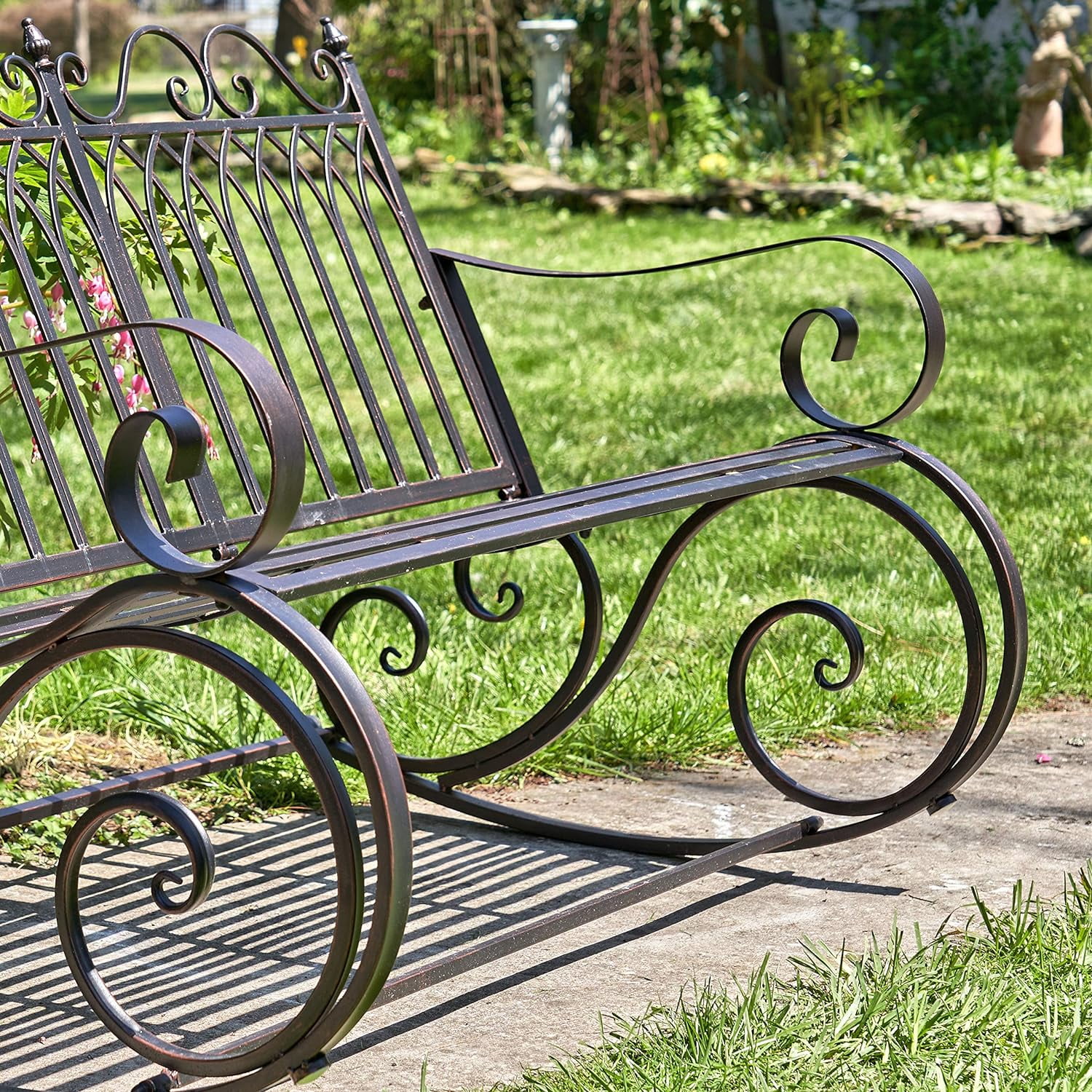 Outdoor Metal Rocking Arm Chair/Bench (Bench, Bronze)