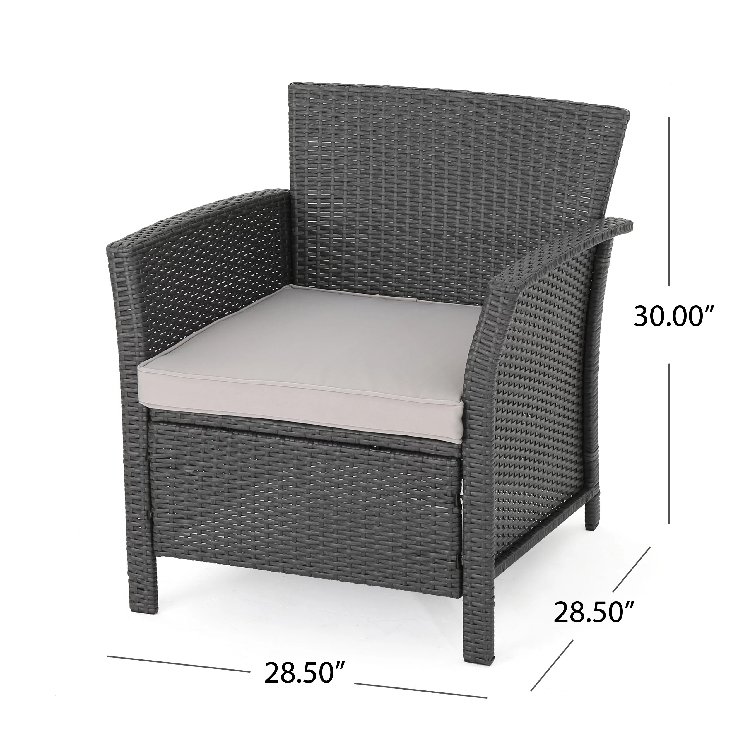 GDF Studio Wimpole Outdoor Wicker 4 Seater Chat Set with Fire Pit, Gray, Light Gray, and Dark Gray