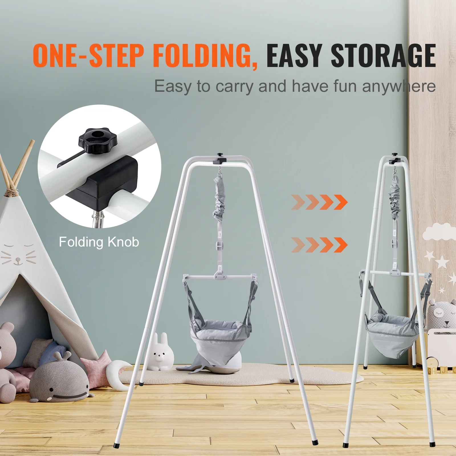 SKYSHALO Baby Toddler Swing Set, Toddler Swing for Outdoor/Indoor Play, Infant Bouncer and Bouncer, Easy to Assemble Baby Swing Set with Foldable Metal Frame