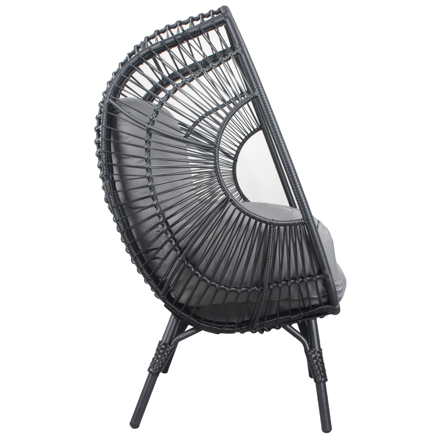3-Piece Black PE Rattan Patio Egg Chairs Set with Stylish Grey Cushion and Side Table  Model 2