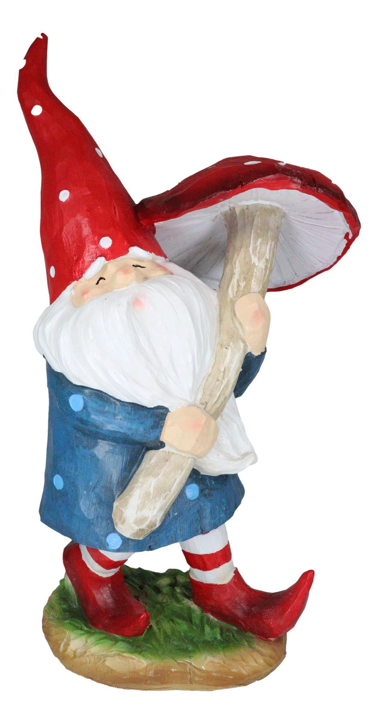 Large Whimsical Garden Gnome With Giant Toadstool Mushroom Umbrella Figurine