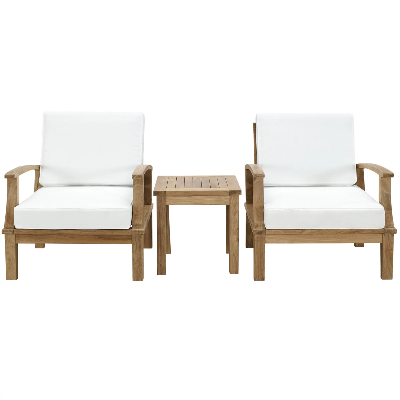 Modway Marina 3 Piece Outdoor Patio Teak Set in Natural White