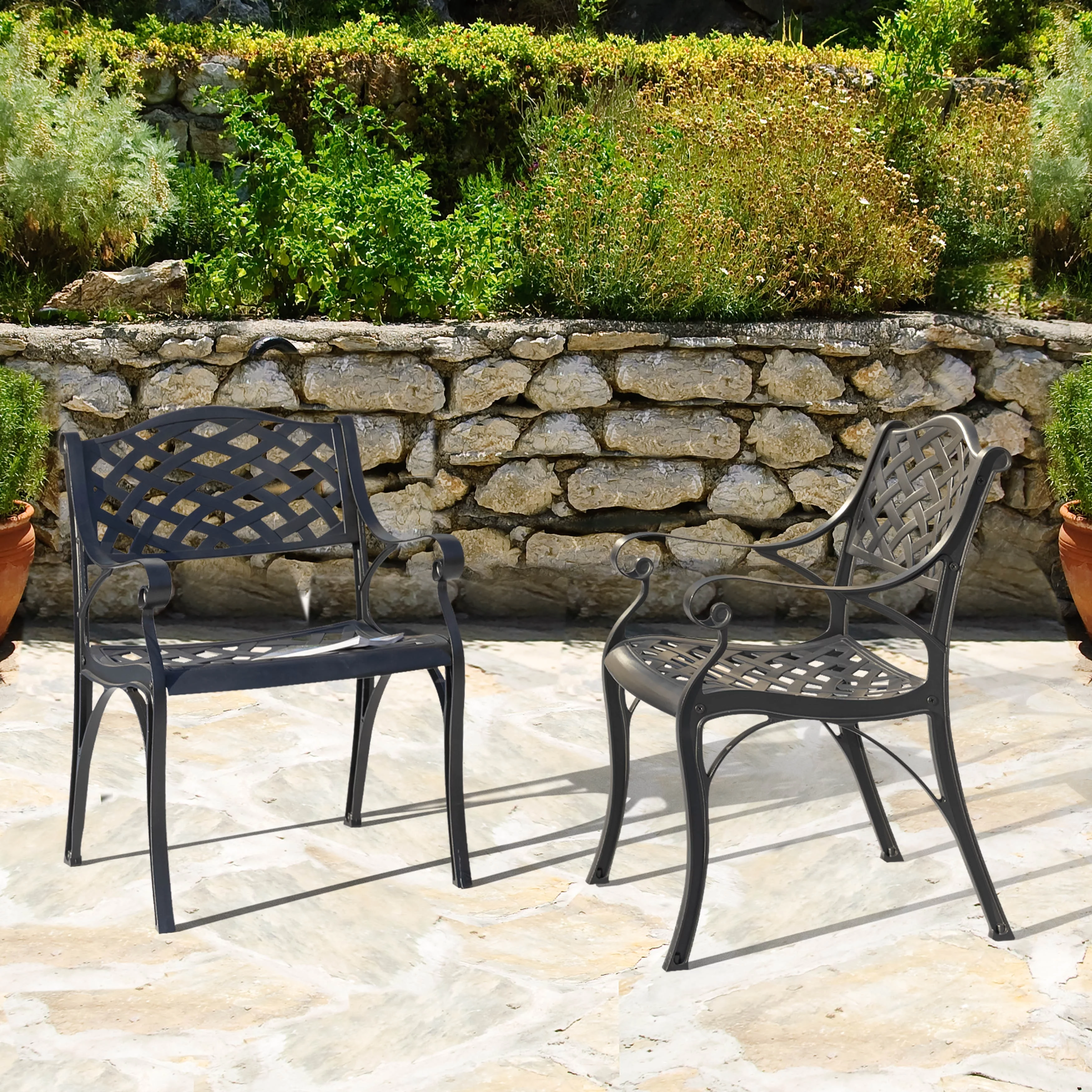 Nuu Garden 2 PCS Cast Aluminum Bistro Chairs with Black and Gold Powder Coating