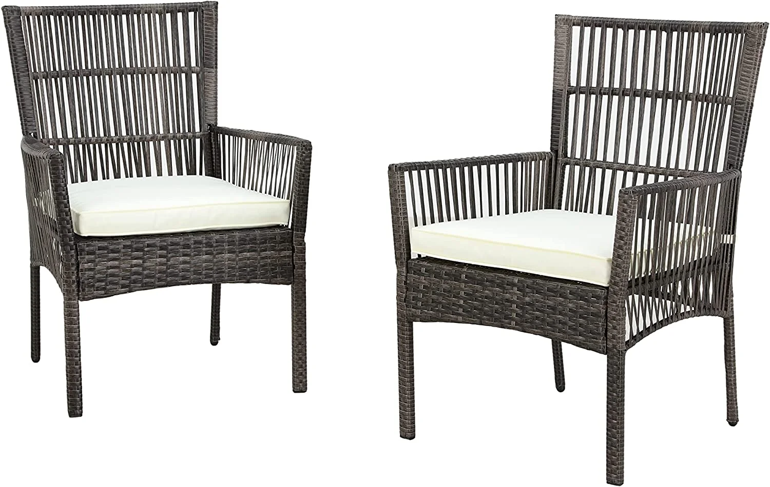 xrboomlife 2 Pieces Outdoor Wicker Chair Metal Dining Armchairs with Cushion  Beige