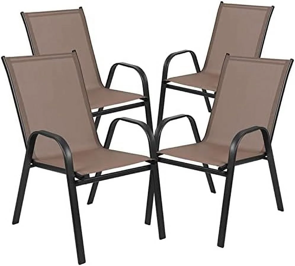 4 Pack Brazos Series Brown Outdoor Stack Chair With Comfort Material And Metal Frame