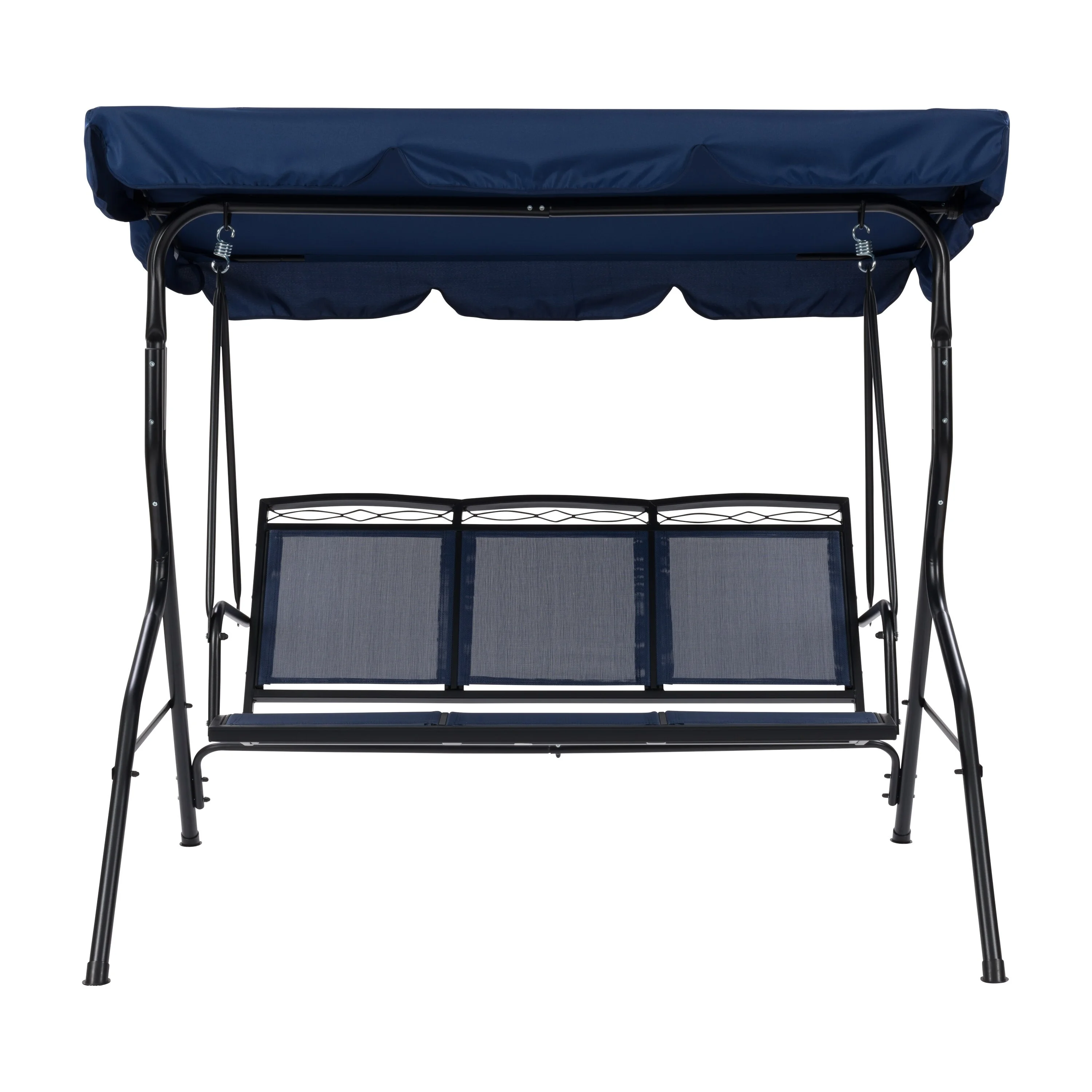 CorLiving Mesh 3-Seat Powder Coated Metal Frame Patio Swing with Canopy in Navy
