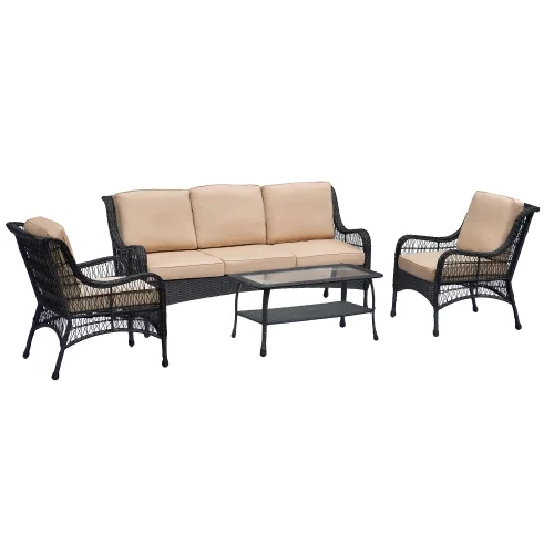 Buumin 6-Piece Patio Furniture Set, Hand-woven Rattan Outdoor Conversation Set for Backyard, 3 Seater Sofa, 2 Single Chair and 1 Coffee Table