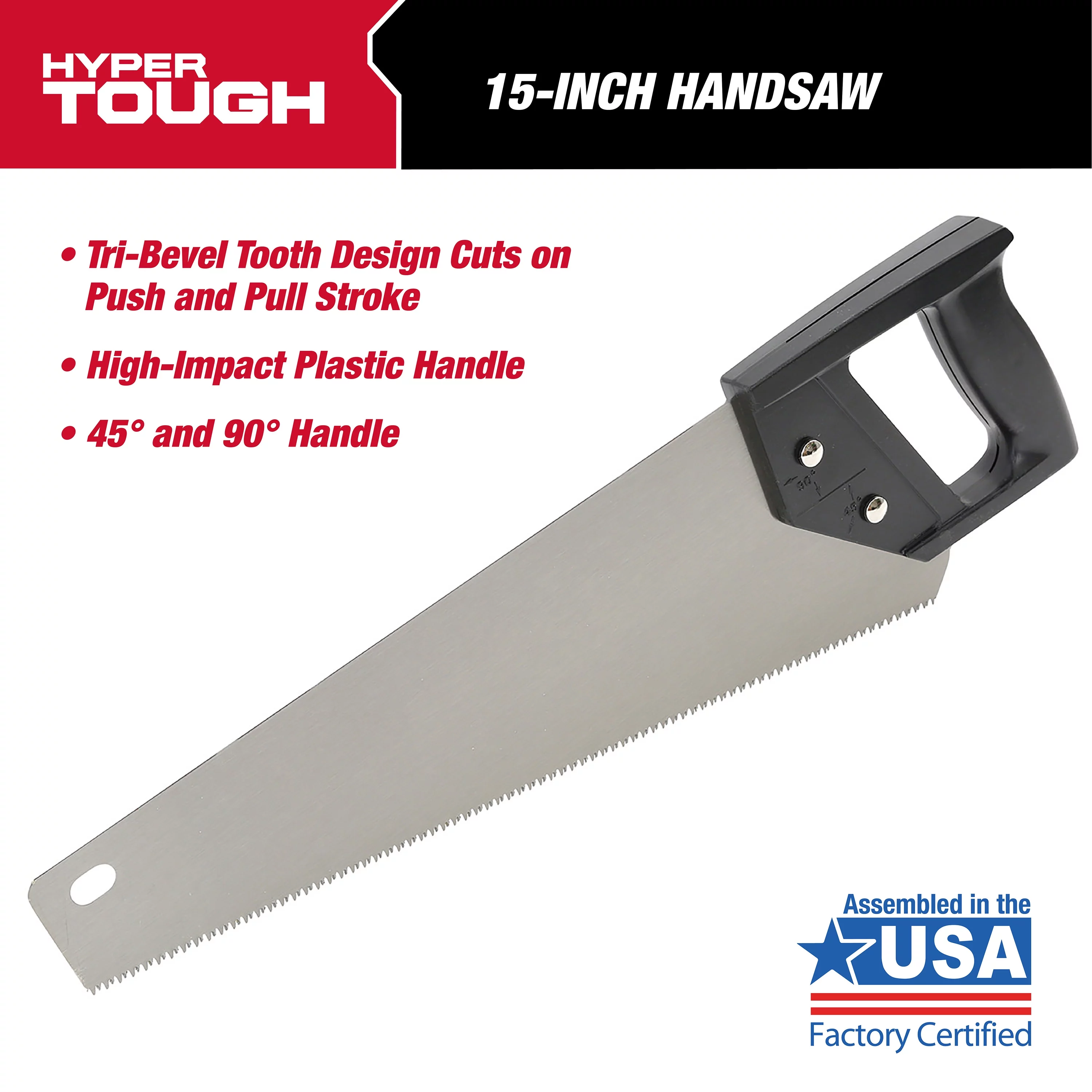 Hyper Tough 15-Inch, 8 Tooth Per-Inch Handsaw, 935PL15