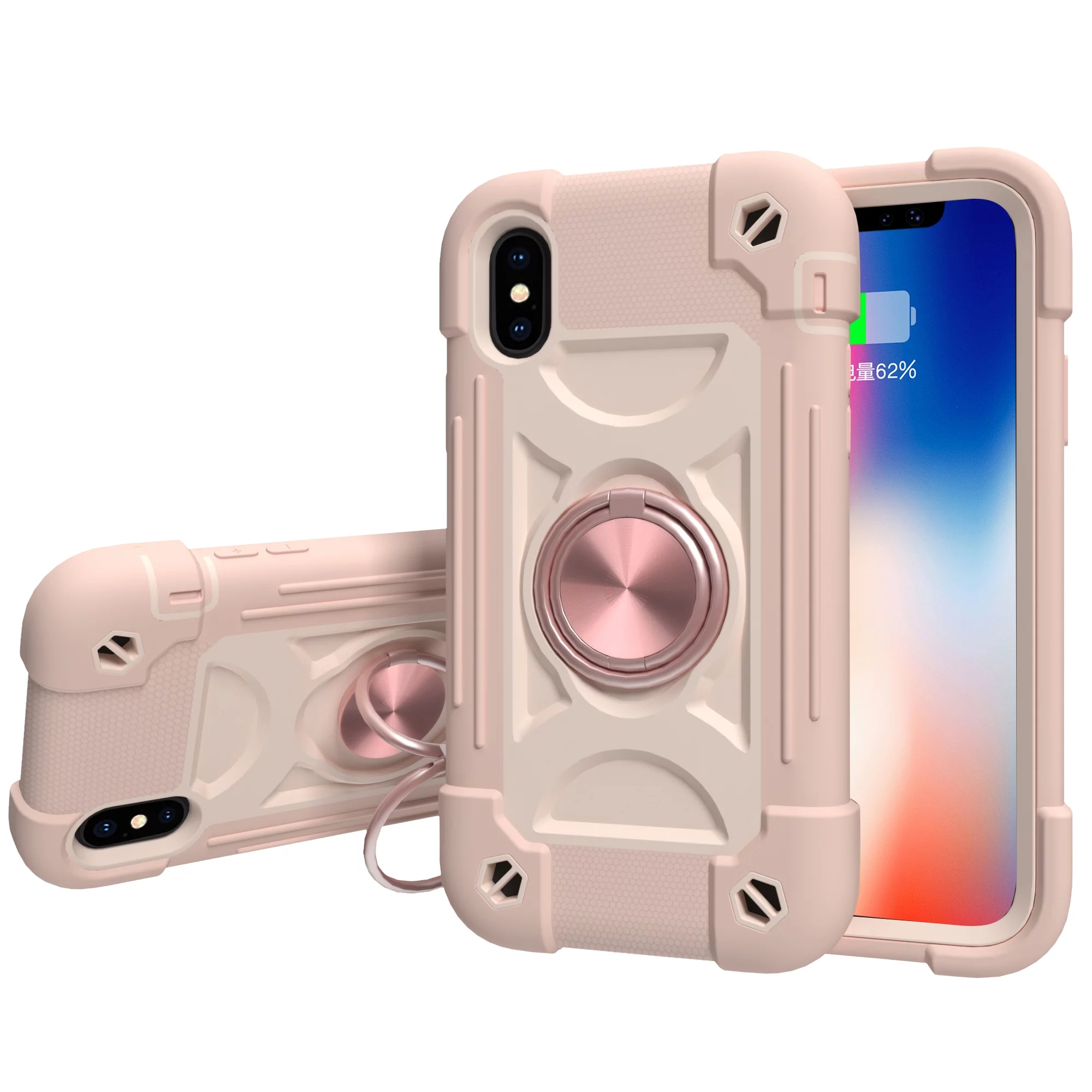 iPhone XR Case with 360° Rotating Metal Ring Kickstand Holder [Work with Magnetic Car Mount], Allytech Heavy Duty PC & Silicone Anti-Scratch Impact Resistant Case for iPhone xr, Rosegold