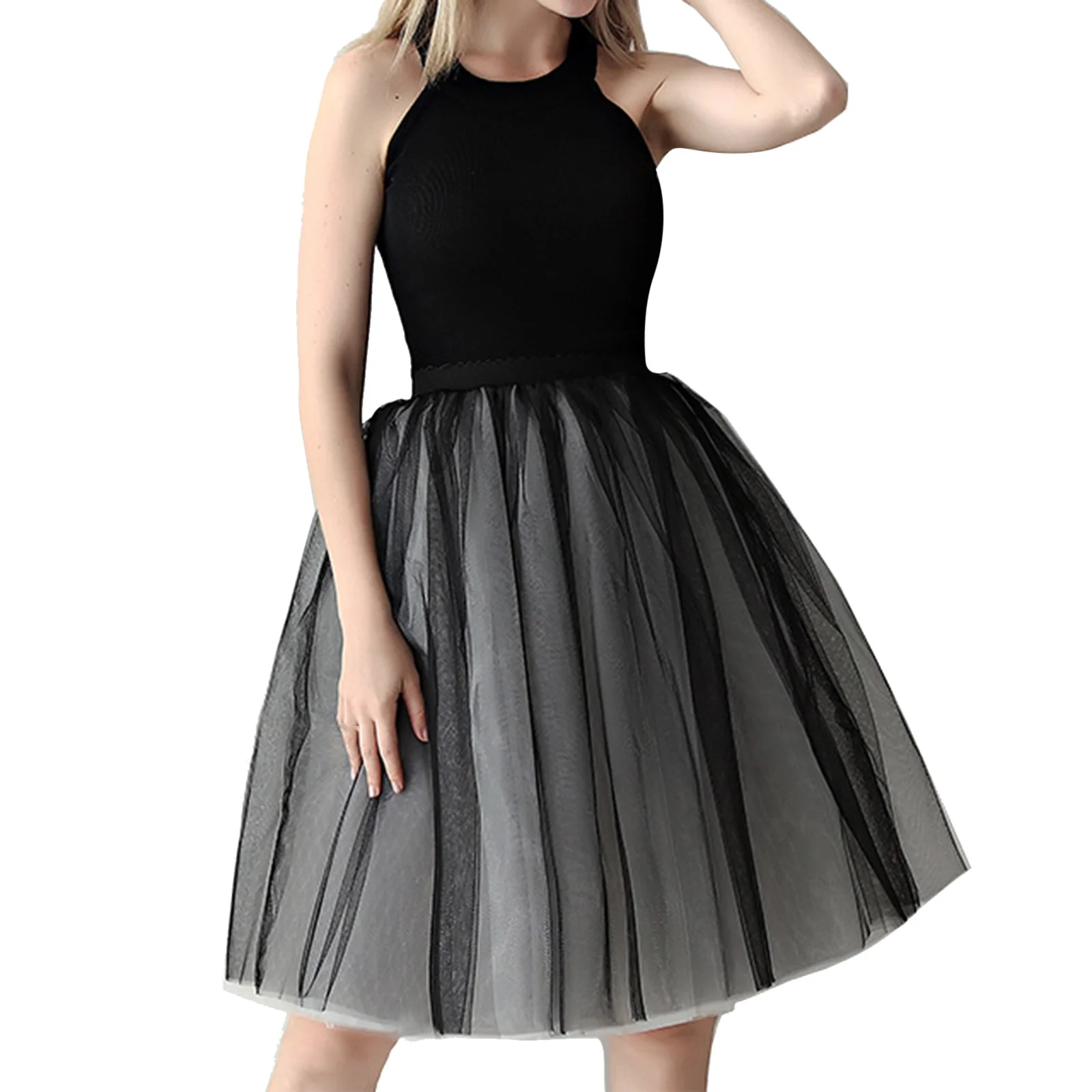 Summer Jean Skirt Womens Puffy Ballet Skirt Tutu Skirt Two Color Patchwork Pleated Skirt 7 Layer Mesh Skirt Two Piece Skirt Set