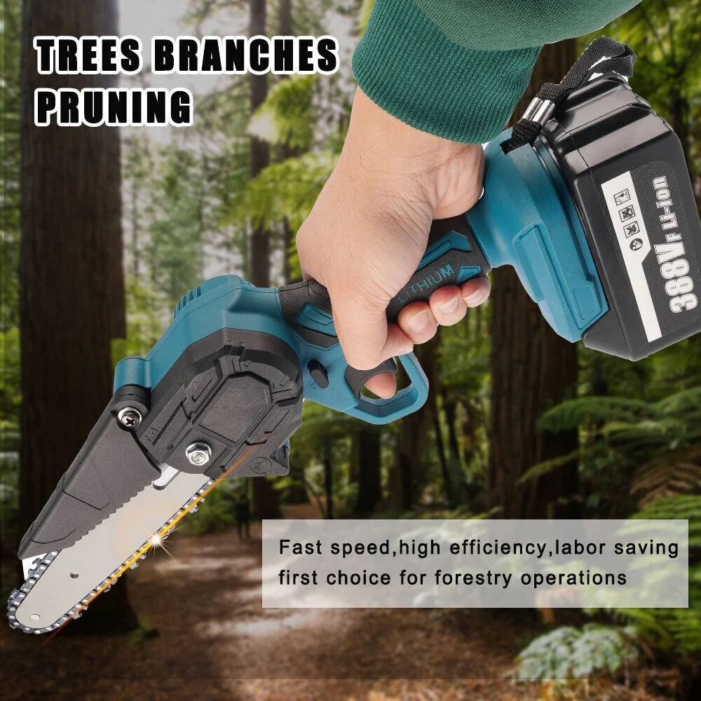 6in Electric Mini Handheld Chainsaw Kit Cordless Wood Cutter Pruning 2 Battery