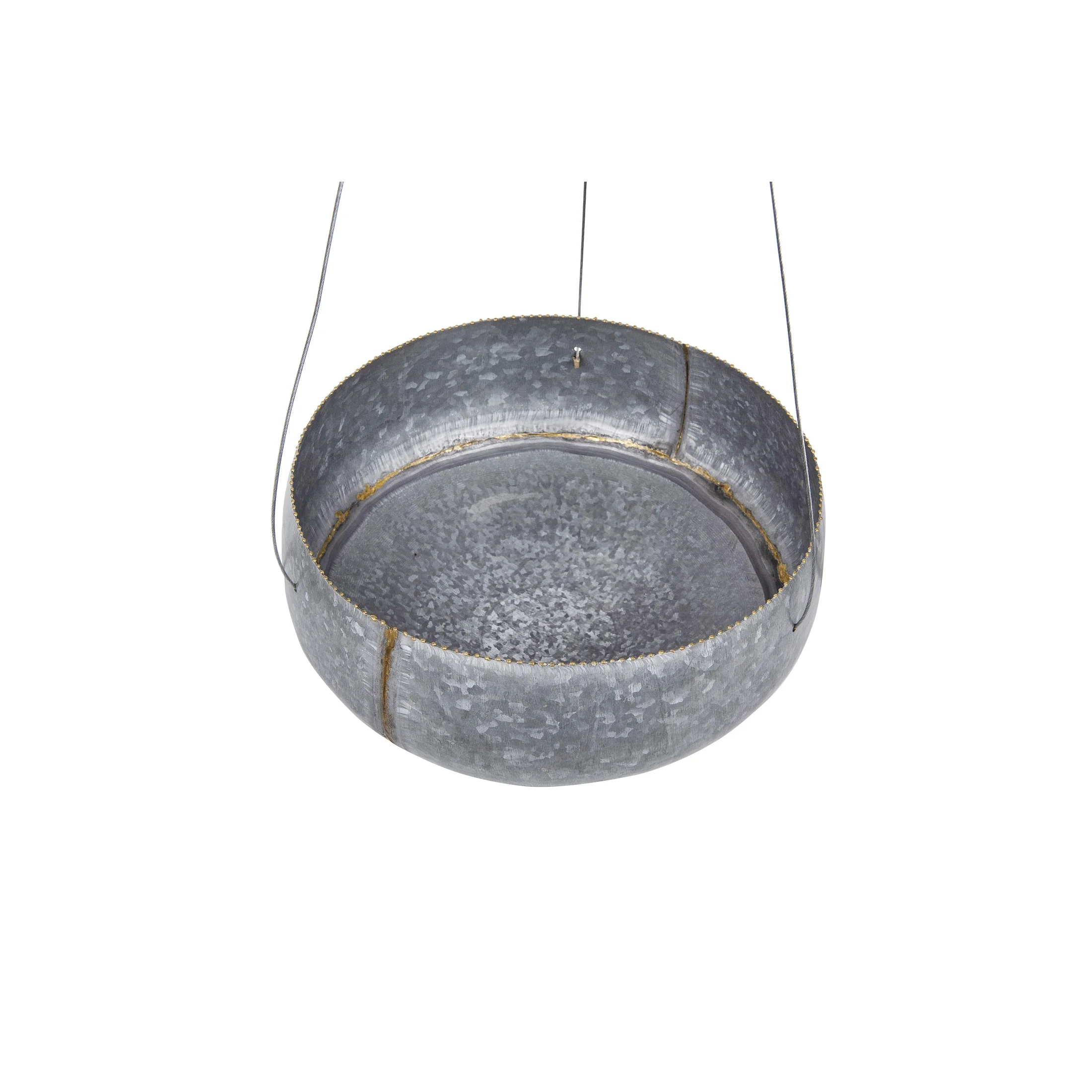 Creative Co-Op Round Galvanized Metal Hanging Planter, Silver and Gold