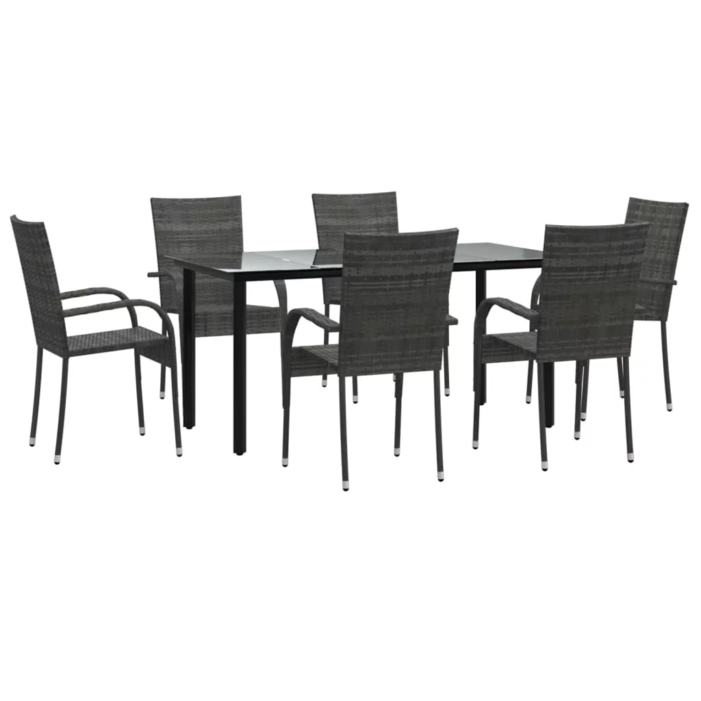 Aibecy 7 Piece Patio Dining Set Gray Poly Rattan