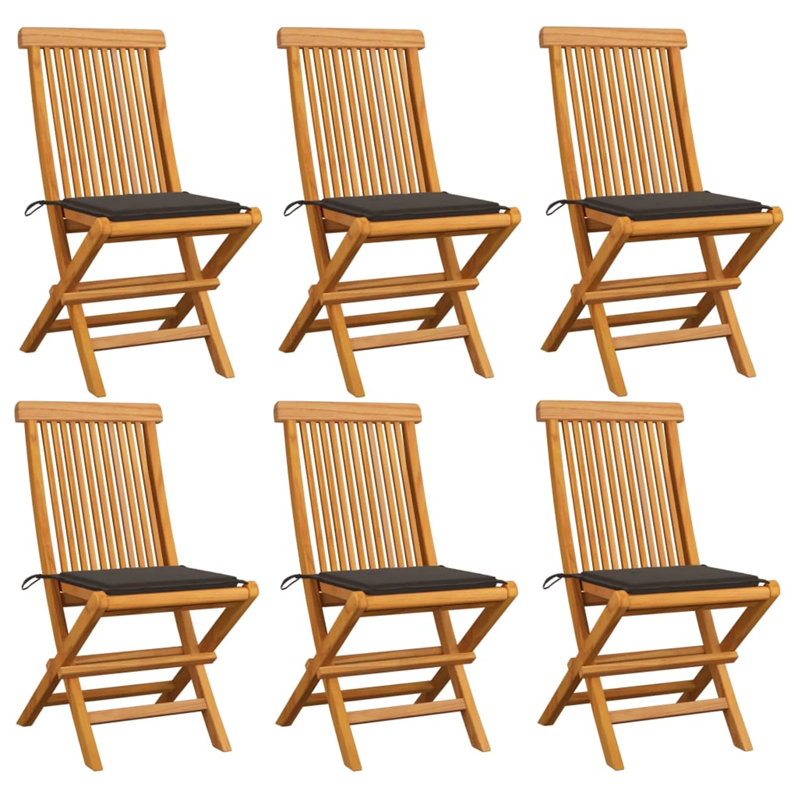 Dcenta Set of 6 Foldable Patio Chairs with Taupe Cushion Teak Wood Side Chair for Garden, Backyard, Poolside, Beach,  Furniture 18.5in x 23.6in x 35in