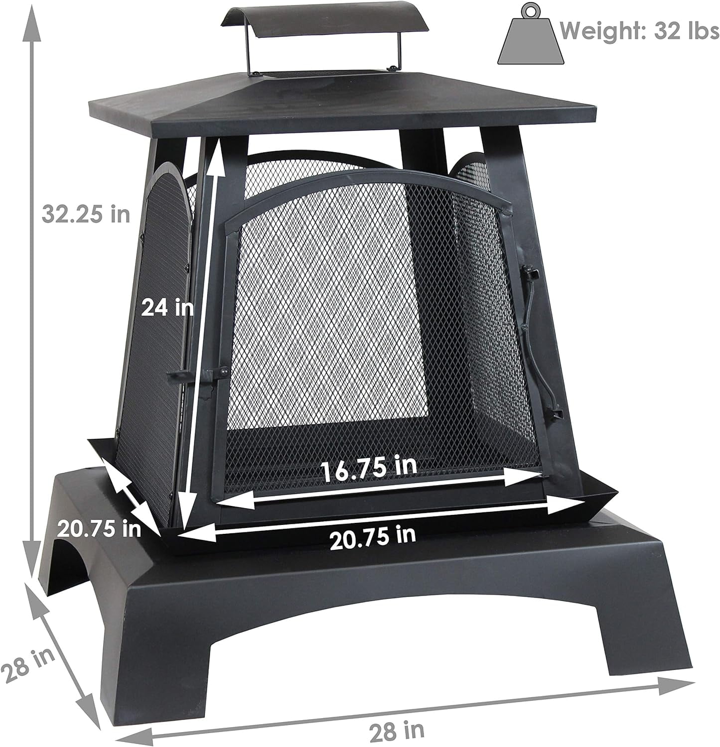Pagoda-Style Steel Wood-Burning With Log Grate And - Black High-Temperature Paint Finish